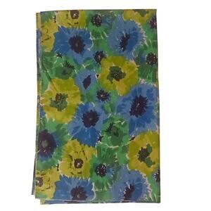 Vintage 1960s-70s tablecloth 64"x52" poppies cotton floral fabric blues greens